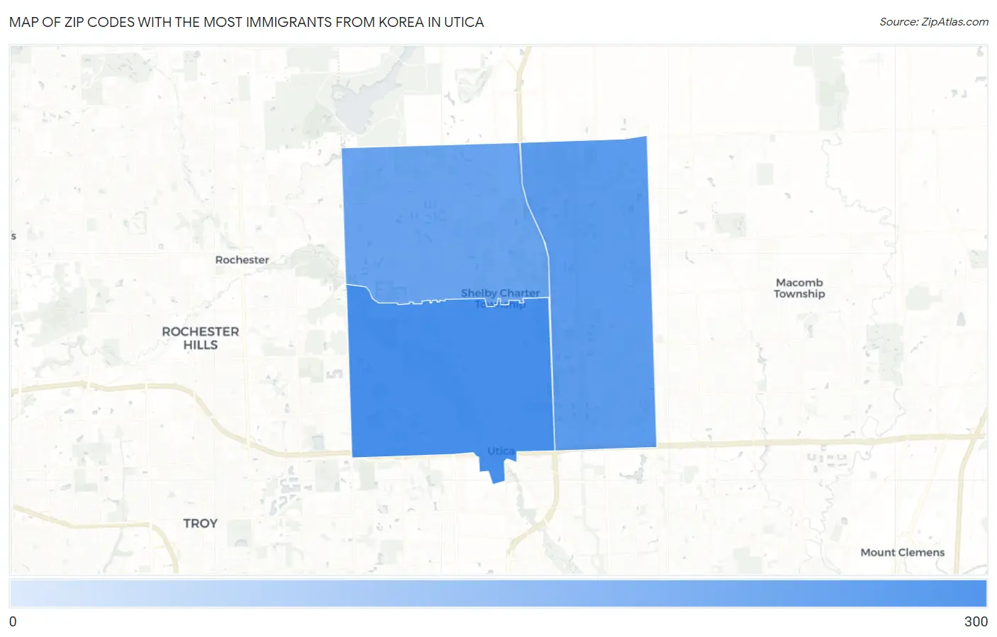 Zip Codes with the Most Immigrants from Korea in Utica Map