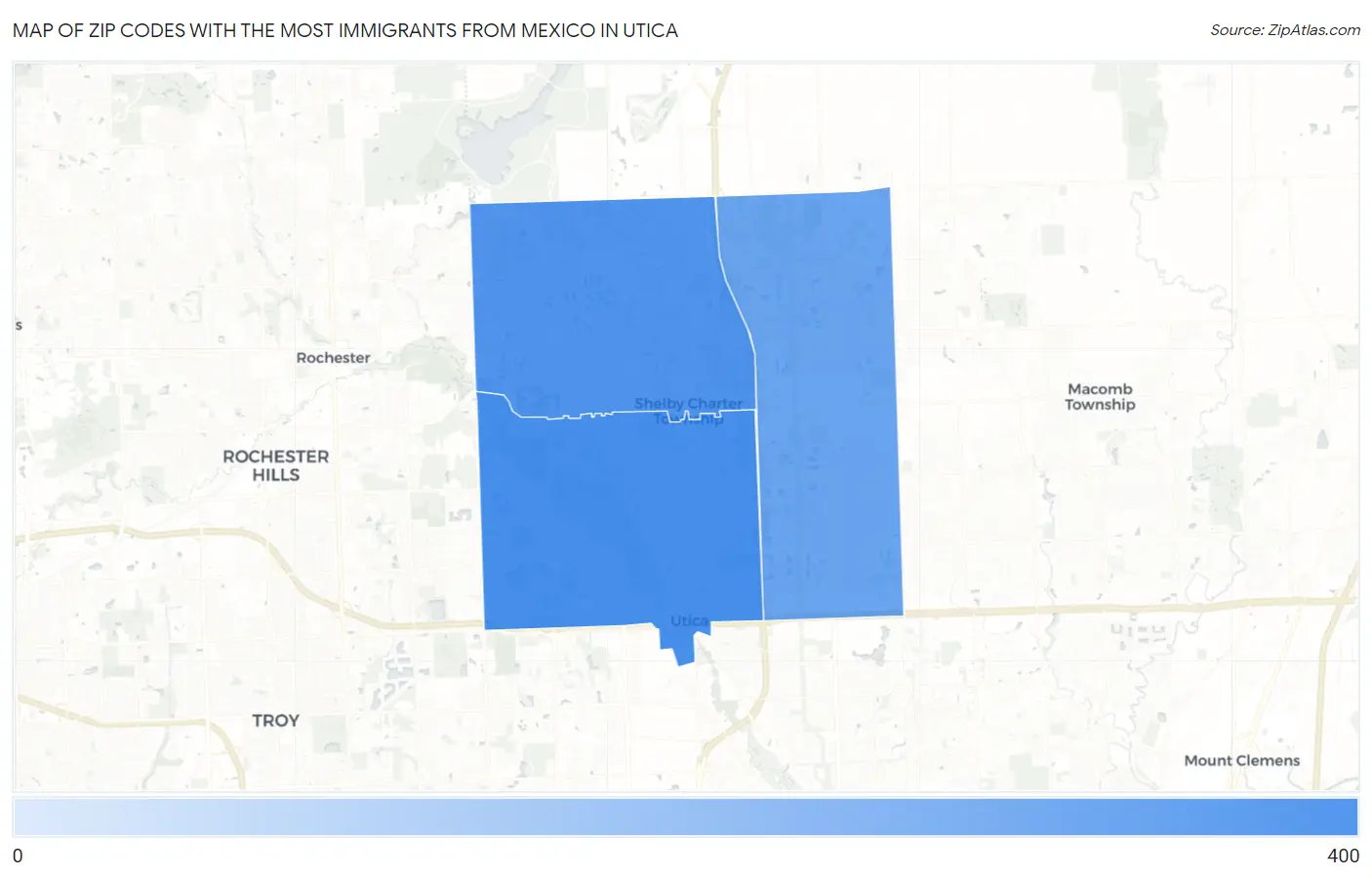 Zip Codes with the Most Immigrants from Mexico in Utica Map