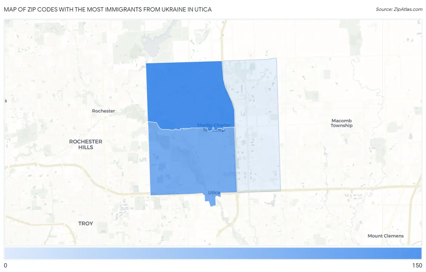 Zip Codes with the Most Immigrants from Ukraine in Utica Map