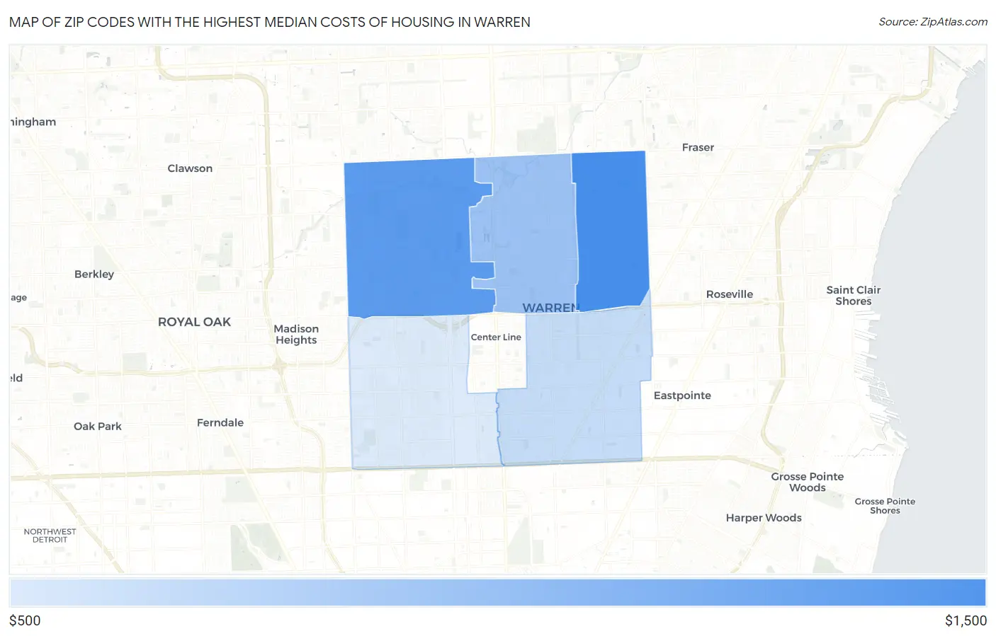 Zip Codes with the Highest Median Costs of Housing in Warren Map