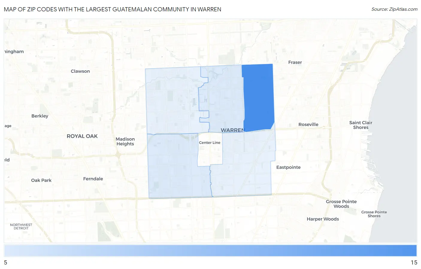 Zip Codes with the Largest Guatemalan Community in Warren Map