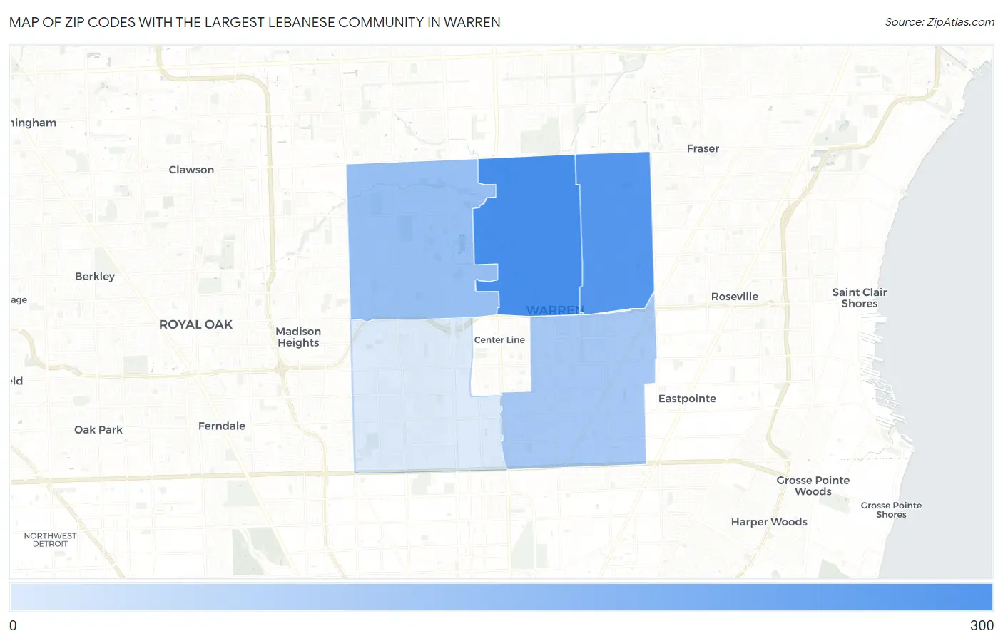 Zip Codes with the Largest Lebanese Community in Warren Map