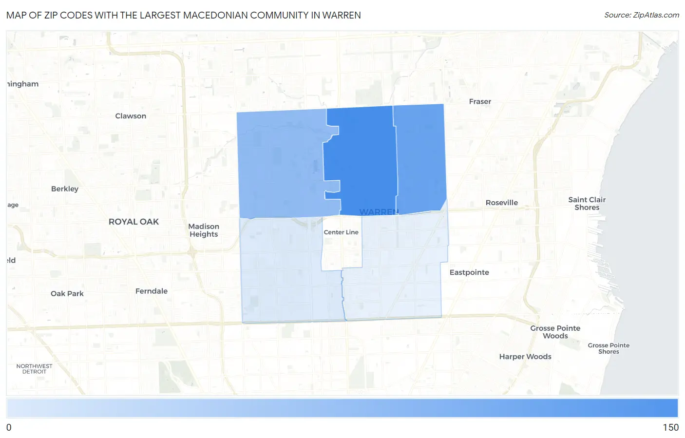 Zip Codes with the Largest Macedonian Community in Warren Map