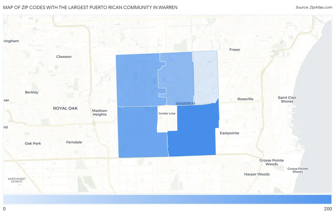 Zip Codes with the Largest Puerto Rican Community in Warren Map