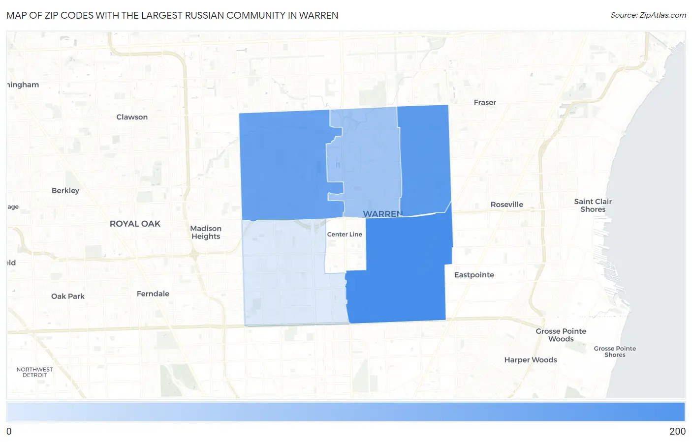 Zip Codes with the Largest Russian Community in Warren Map