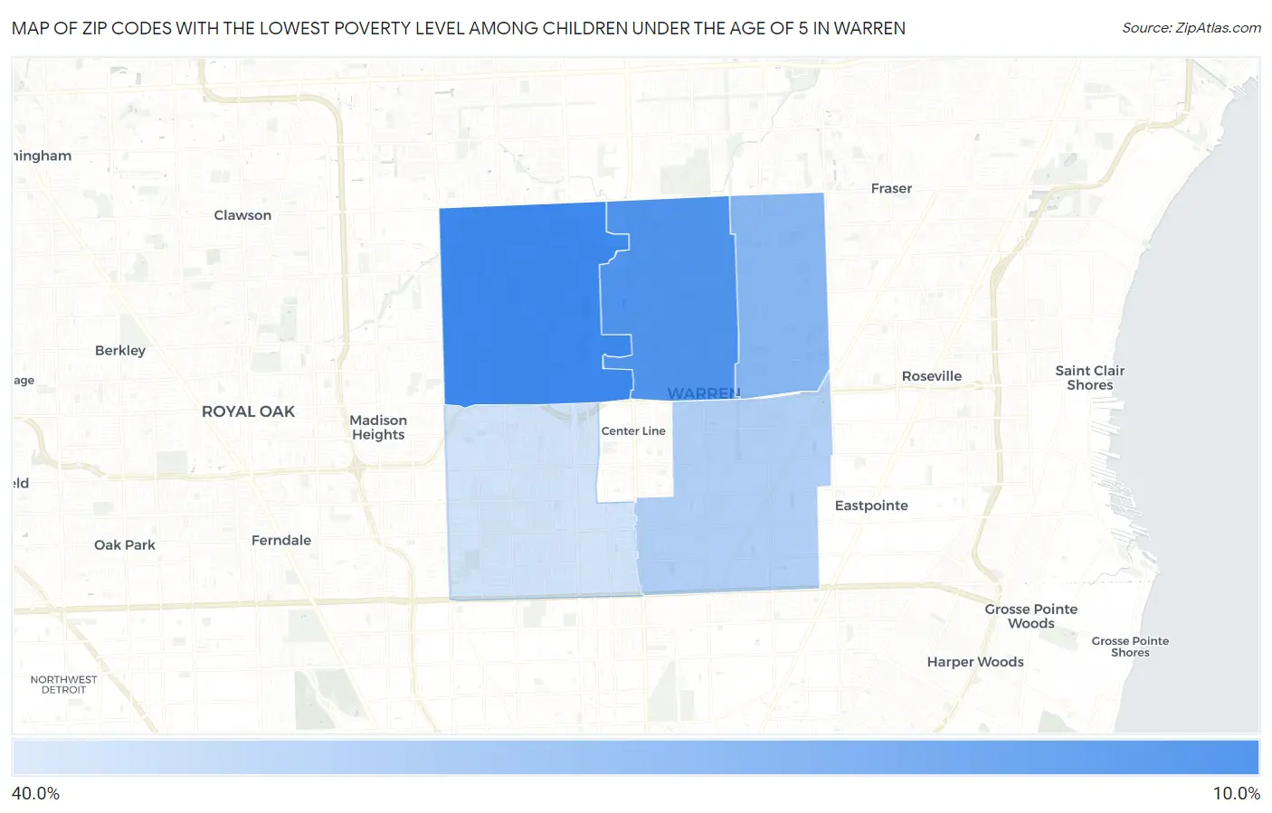 Zip Codes with the Lowest Poverty Level Among Children Under the Age of 5 in Warren Map