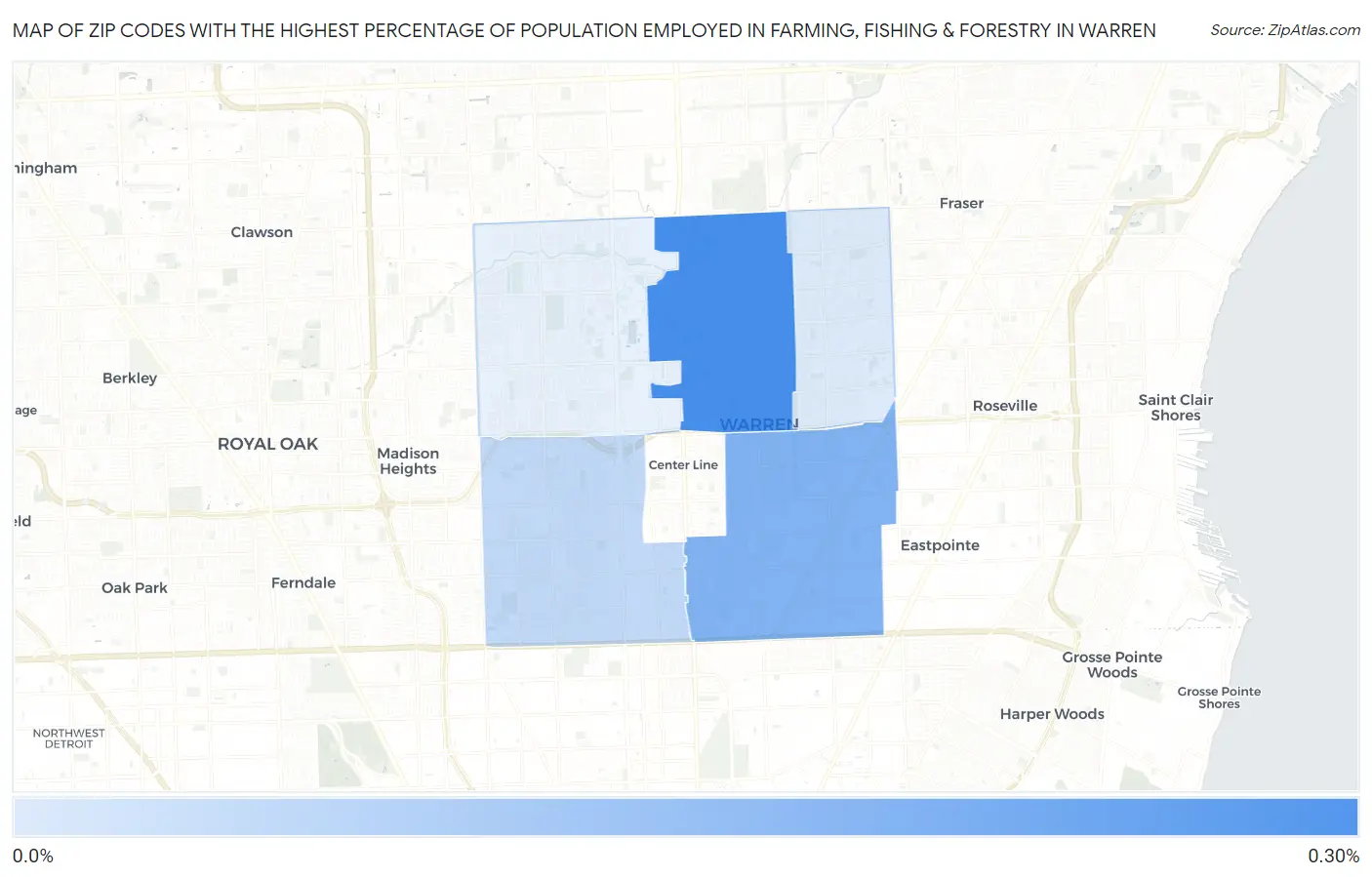 Zip Codes with the Highest Percentage of Population Employed in Farming, Fishing & Forestry in Warren Map