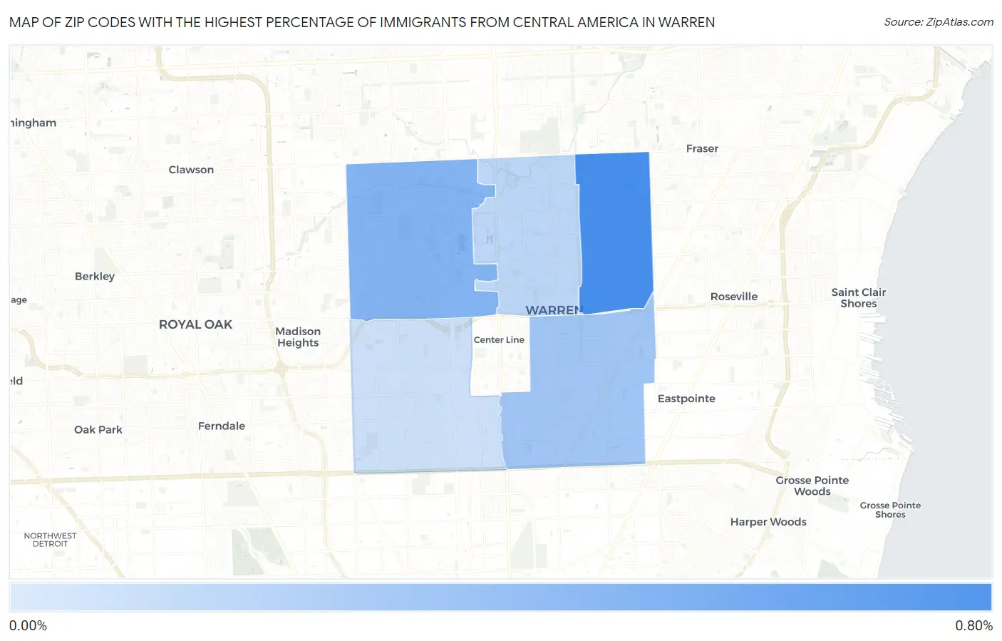 Zip Codes with the Highest Percentage of Immigrants from Central America in Warren Map
