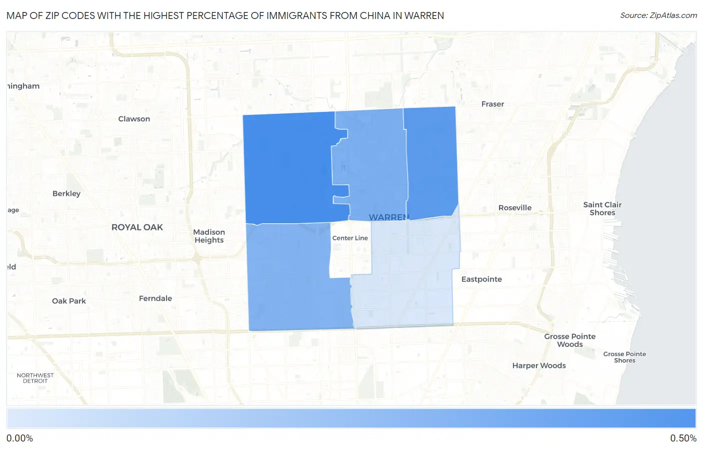 Zip Codes with the Highest Percentage of Immigrants from China in Warren Map