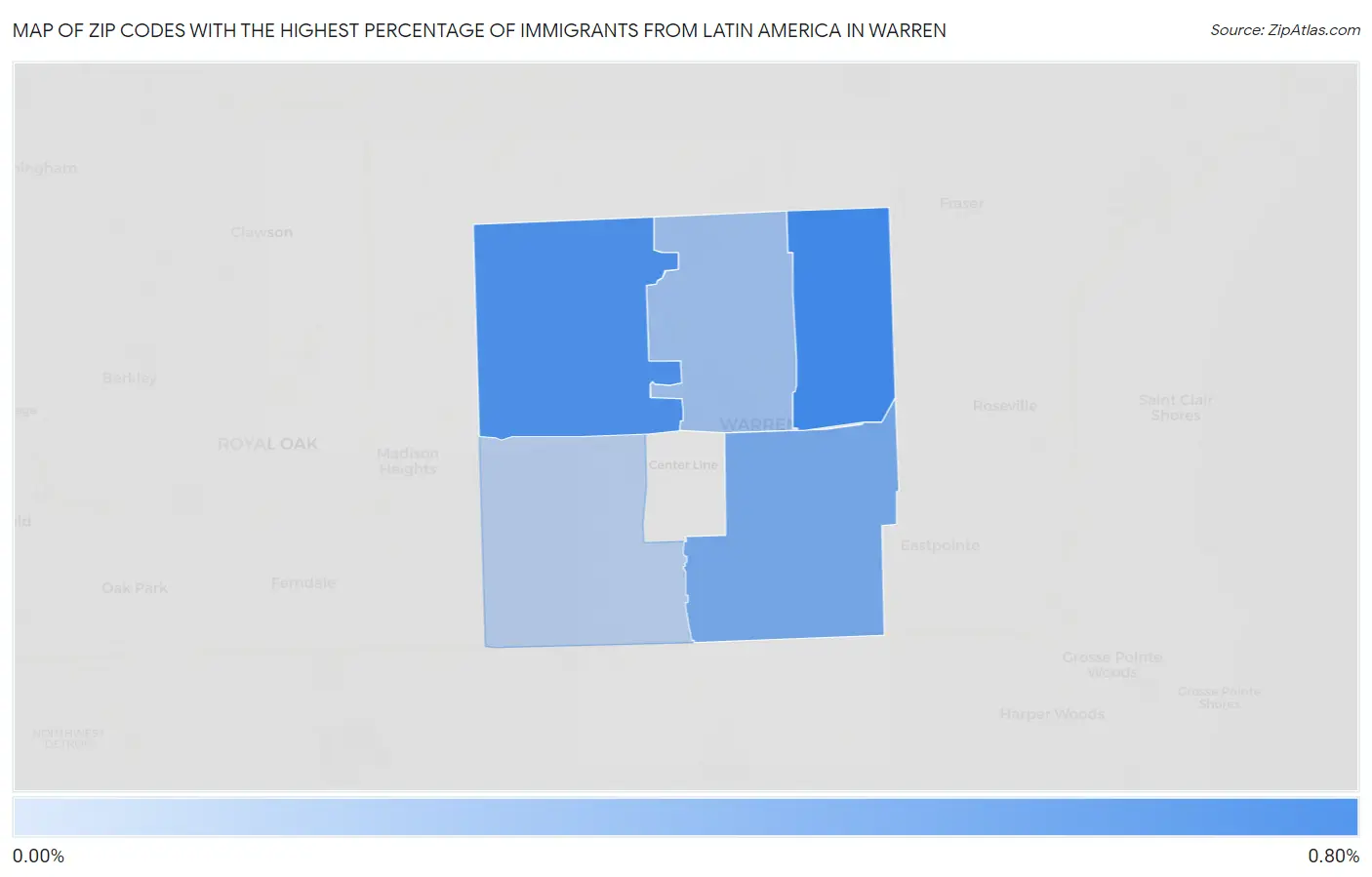 Zip Codes with the Highest Percentage of Immigrants from Latin America in Warren Map