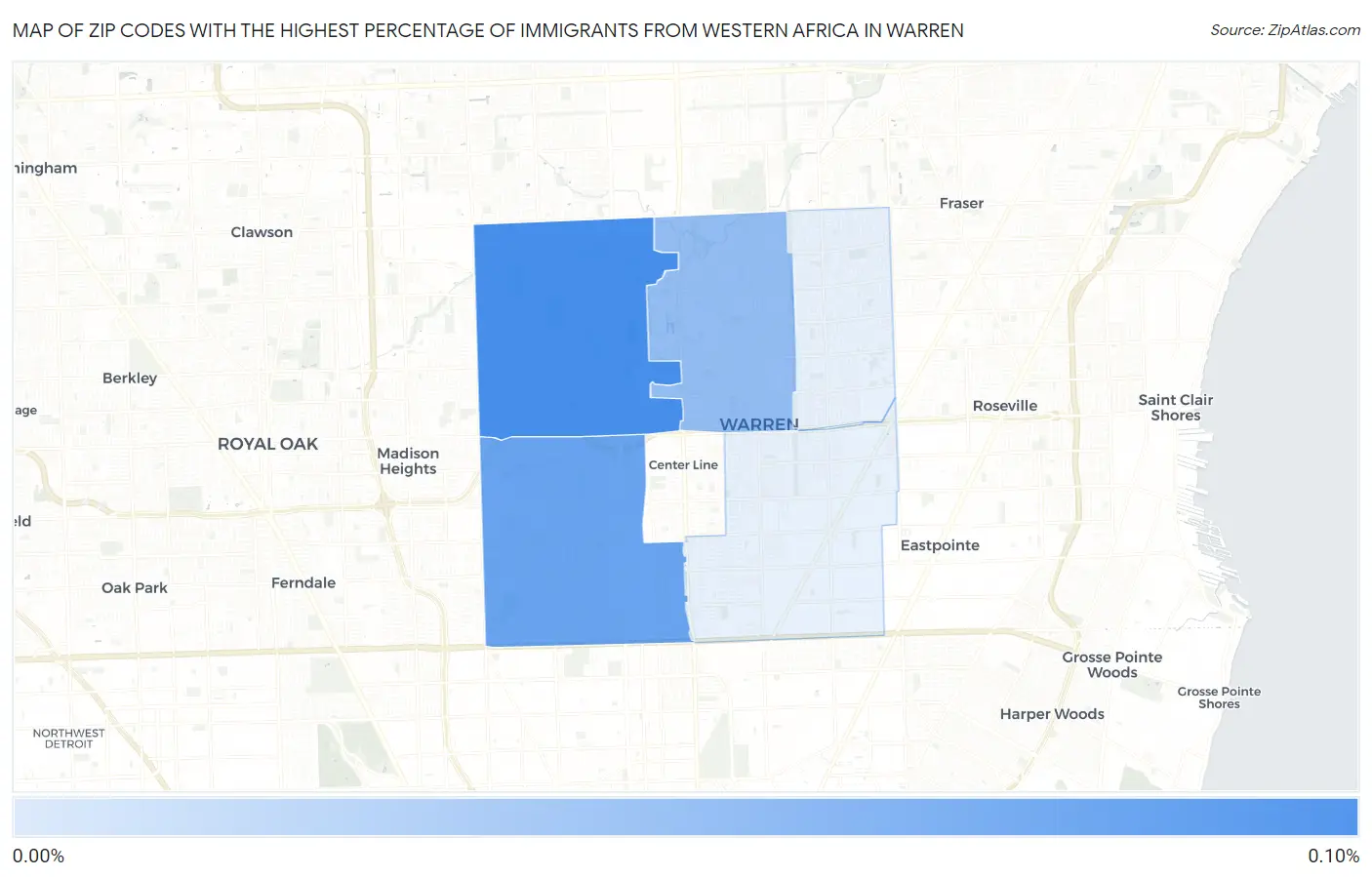 Zip Codes with the Highest Percentage of Immigrants from Western Africa in Warren Map