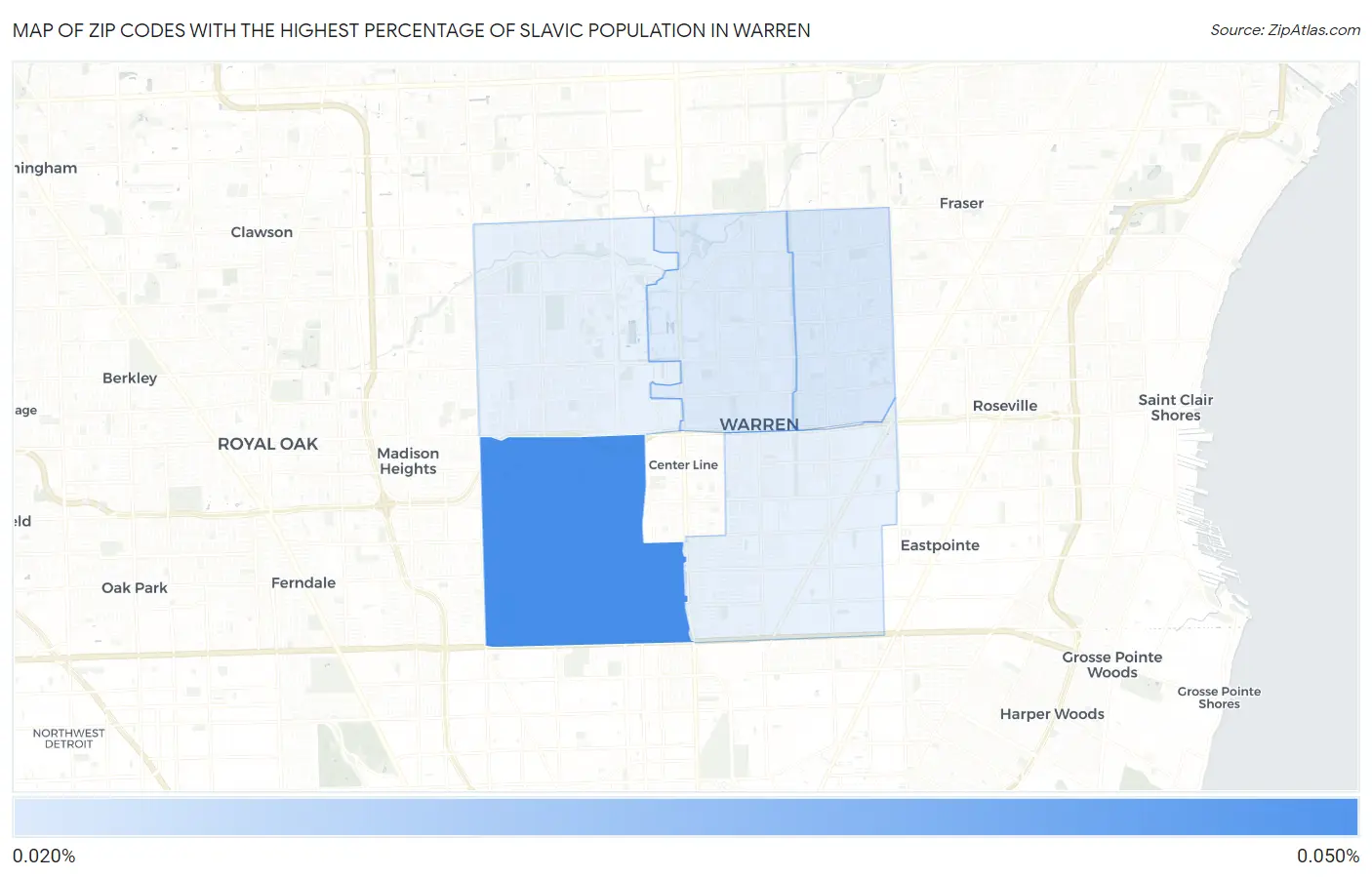Zip Codes with the Highest Percentage of Slavic Population in Warren Map