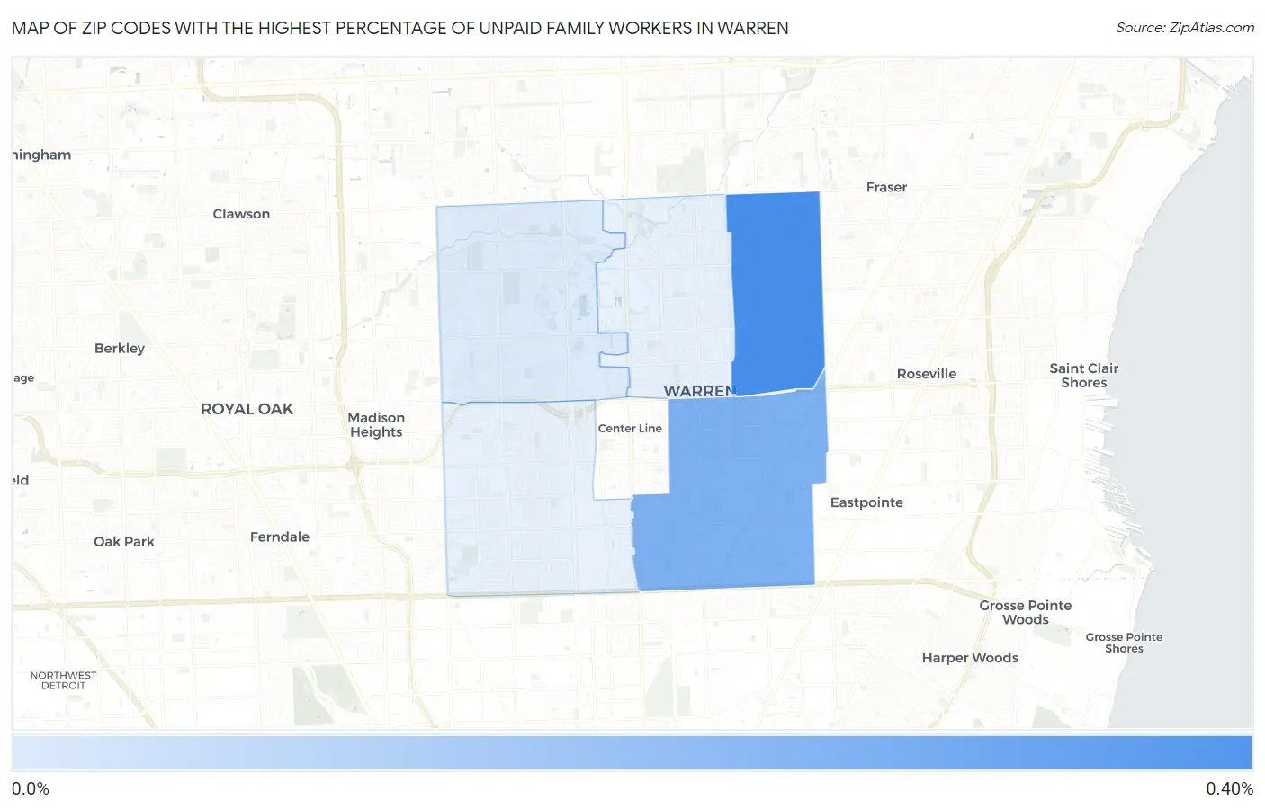 Zip Codes with the Highest Percentage of Unpaid Family Workers in Warren Map