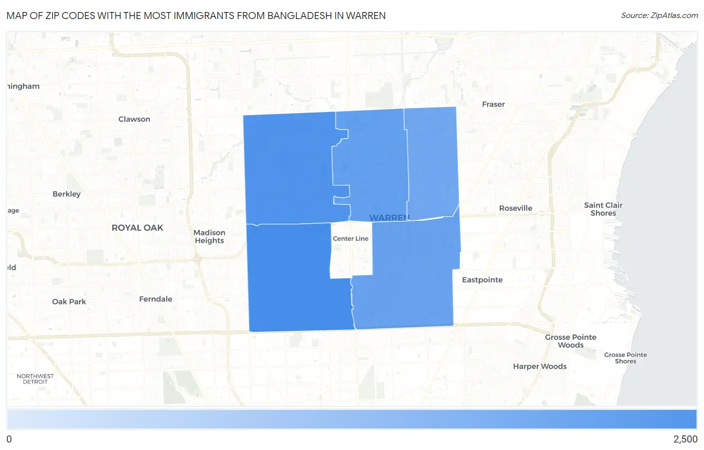 Zip Codes with the Most Immigrants from Bangladesh in Warren Map