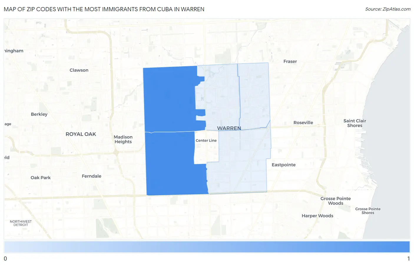 Zip Codes with the Most Immigrants from Cuba in Warren Map