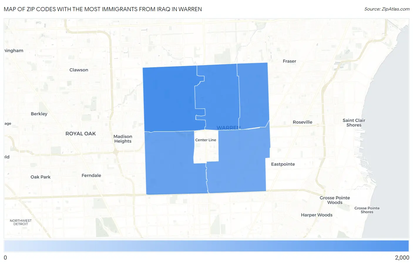 Zip Codes with the Most Immigrants from Iraq in Warren Map
