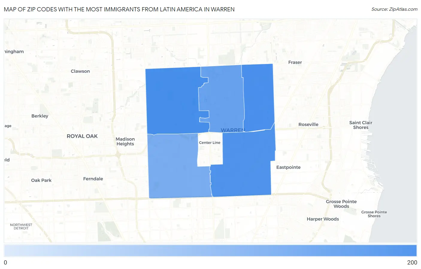 Zip Codes with the Most Immigrants from Latin America in Warren Map