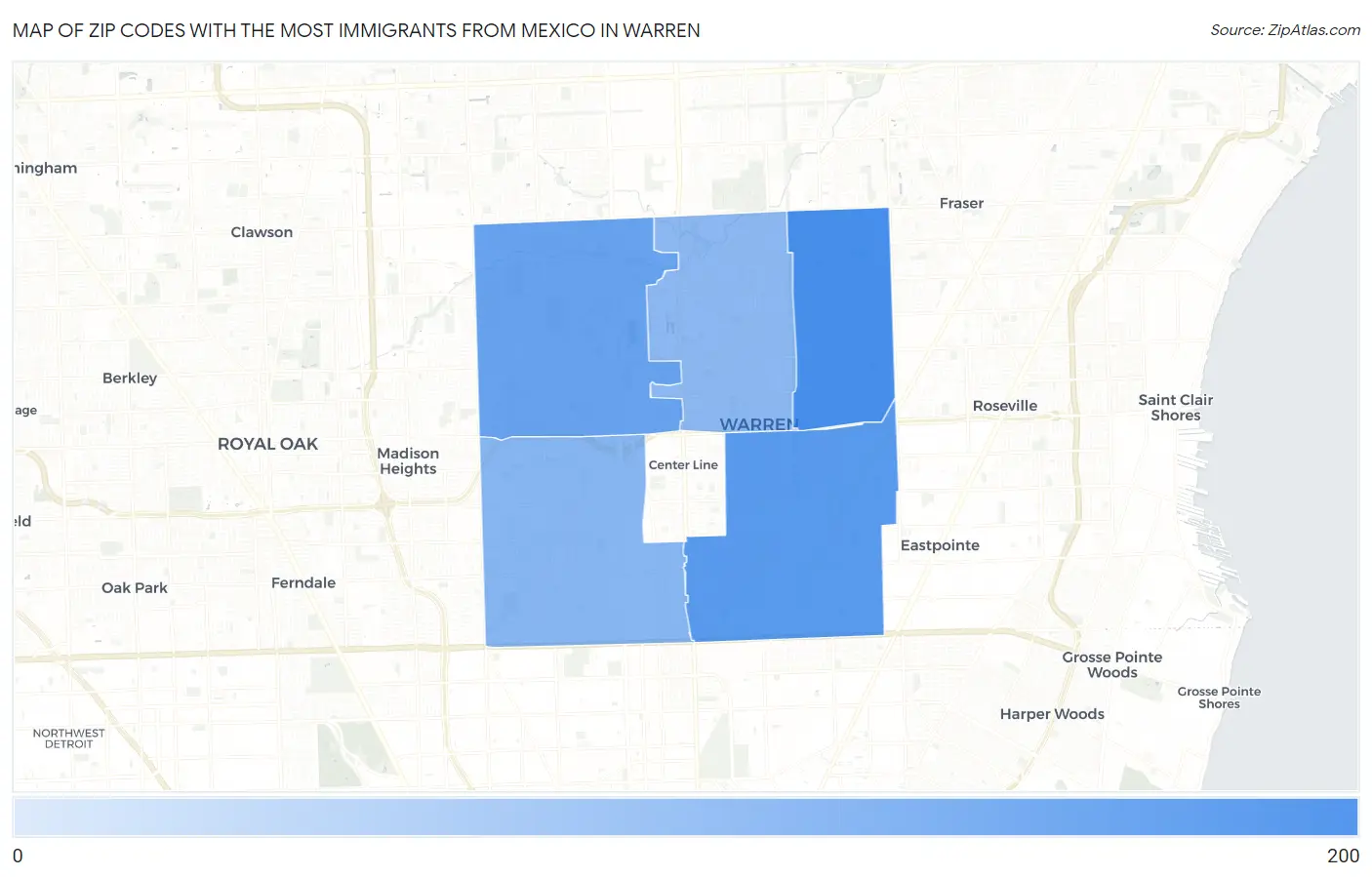 Zip Codes with the Most Immigrants from Mexico in Warren Map