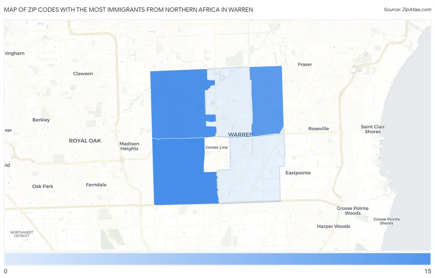 Zip Codes with the Most Immigrants from Northern Africa in Warren Map