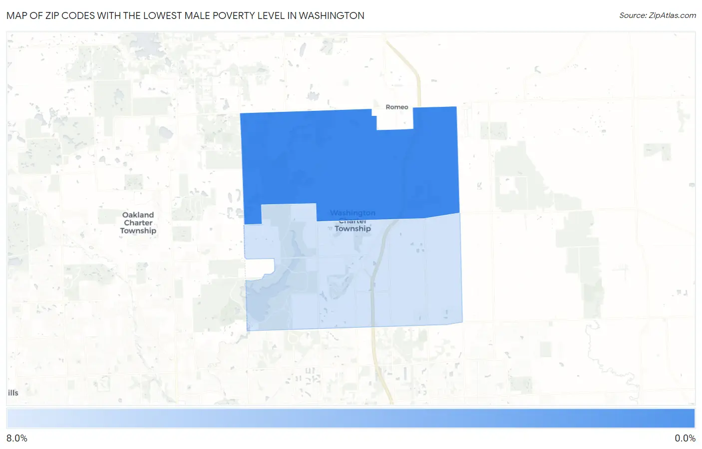 Zip Codes with the Lowest Male Poverty Level in Washington Map