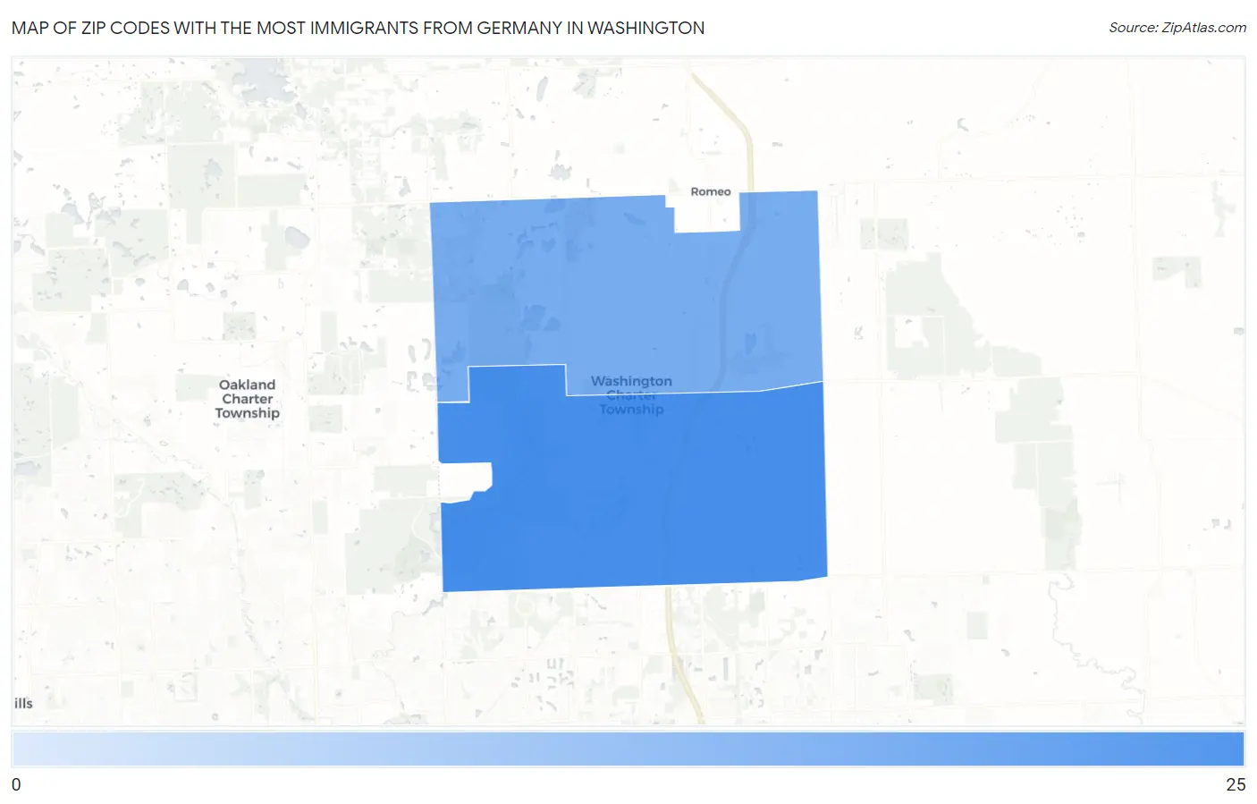 Zip Codes with the Most Immigrants from Germany in Washington Map