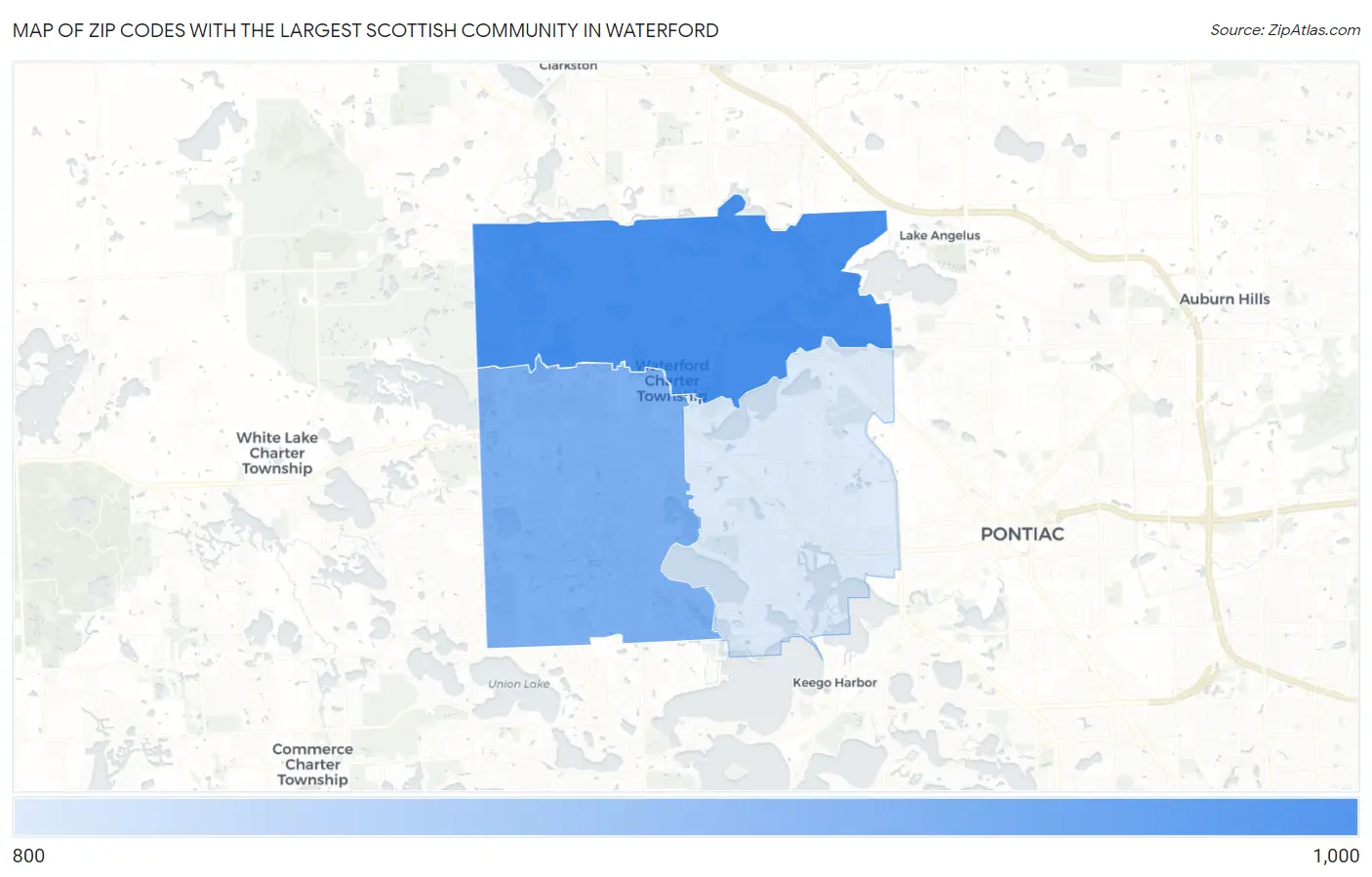 Zip Codes with the Largest Scottish Community in Waterford Map
