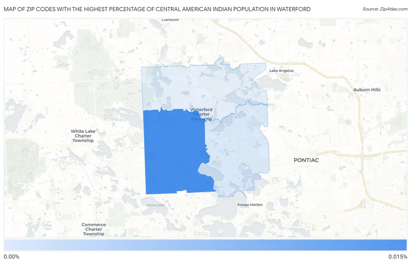 Zip Codes with the Highest Percentage of Central American Indian Population in Waterford Map