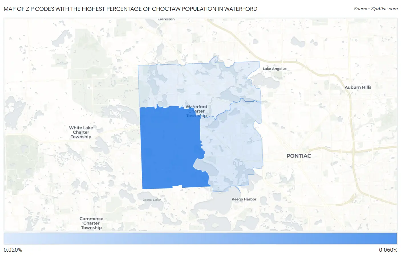 Zip Codes with the Highest Percentage of Choctaw Population in Waterford Map
