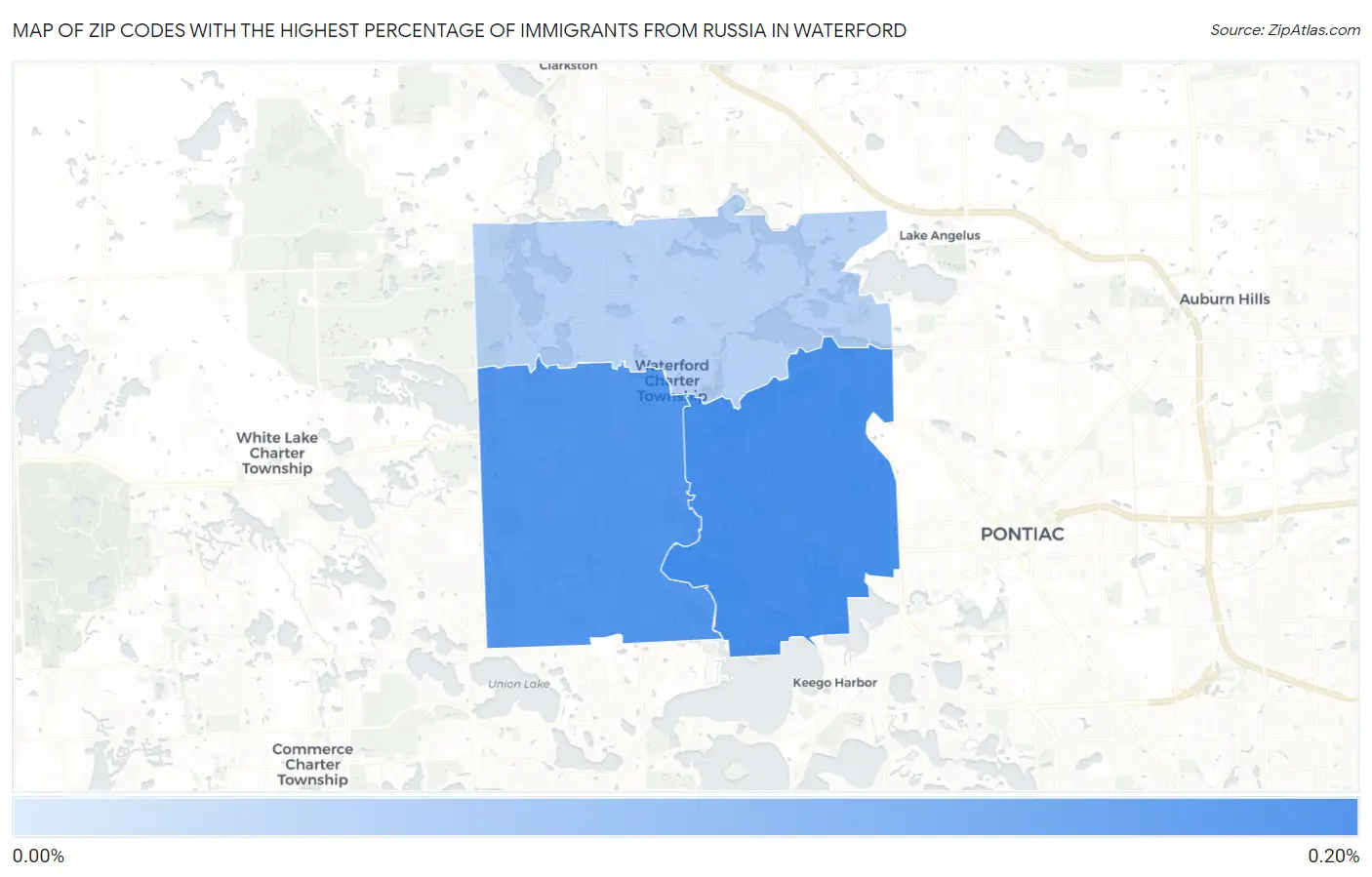 Zip Codes with the Highest Percentage of Immigrants from Russia in Waterford Map