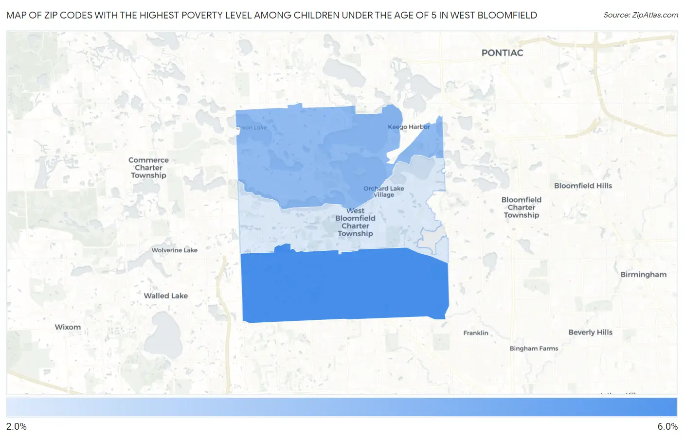Zip Codes with the Highest Poverty Level Among Children Under the Age of 5 in West Bloomfield Map