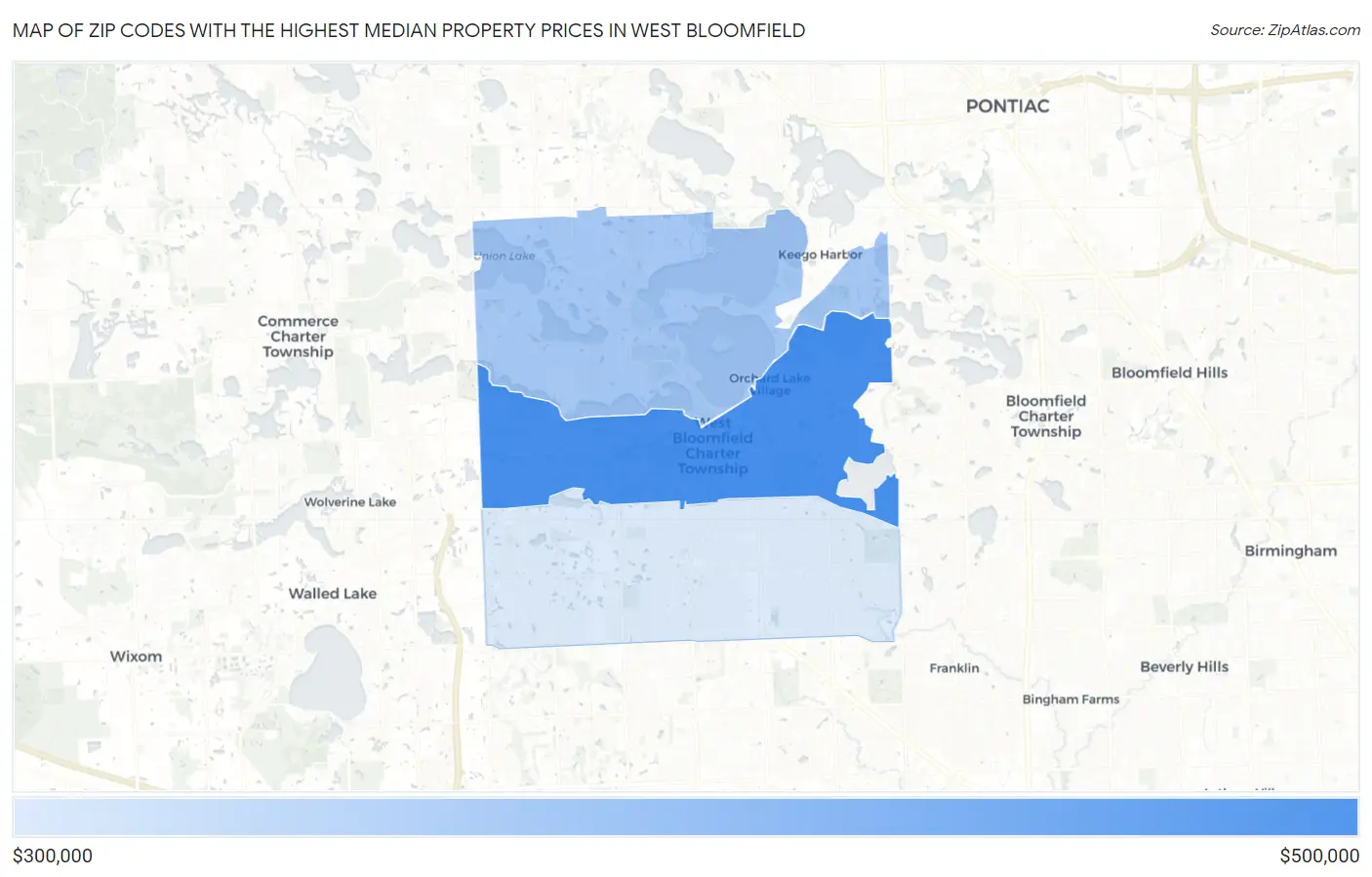 Zip Codes with the Highest Median Property Prices in West Bloomfield Map