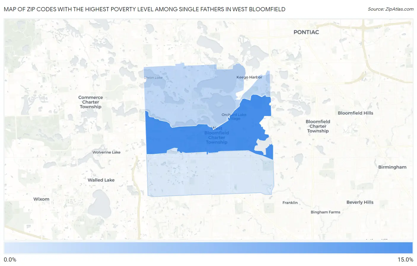 Zip Codes with the Highest Poverty Level Among Single Fathers in West Bloomfield Map