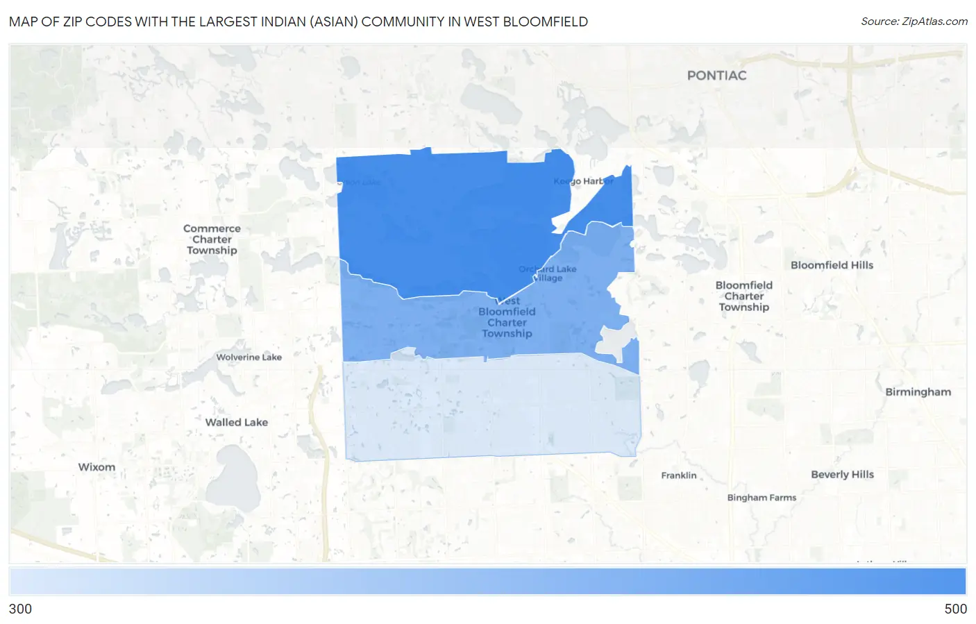 Zip Codes with the Largest Indian (Asian) Community in West Bloomfield Map