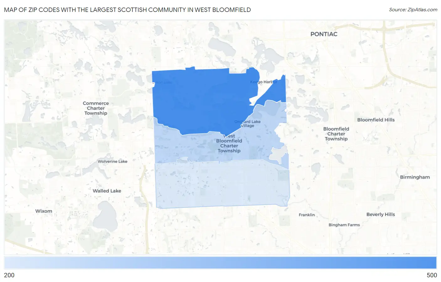 Zip Codes with the Largest Scottish Community in West Bloomfield Map