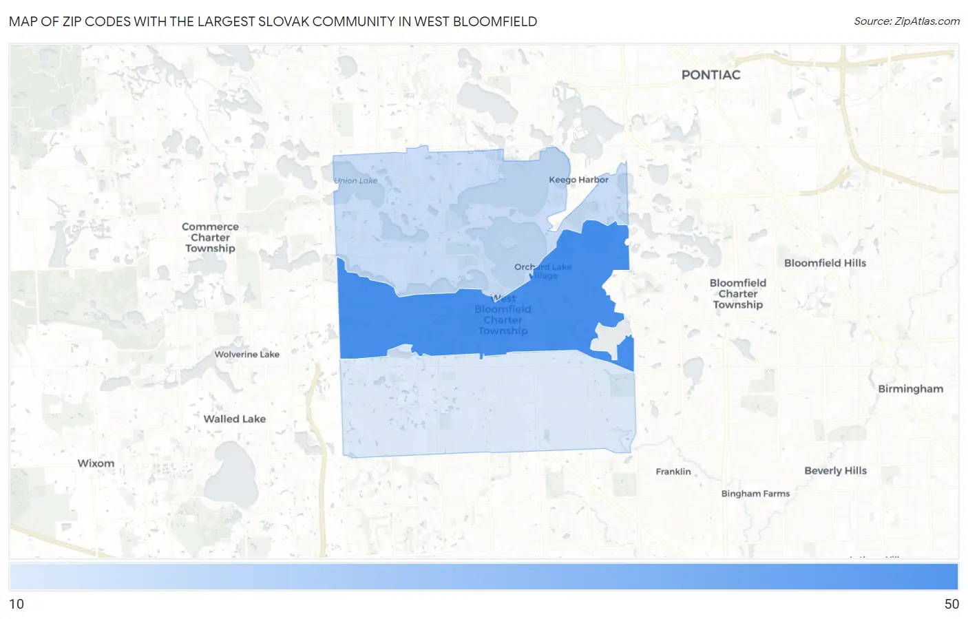 Zip Codes with the Largest Slovak Community in West Bloomfield Map