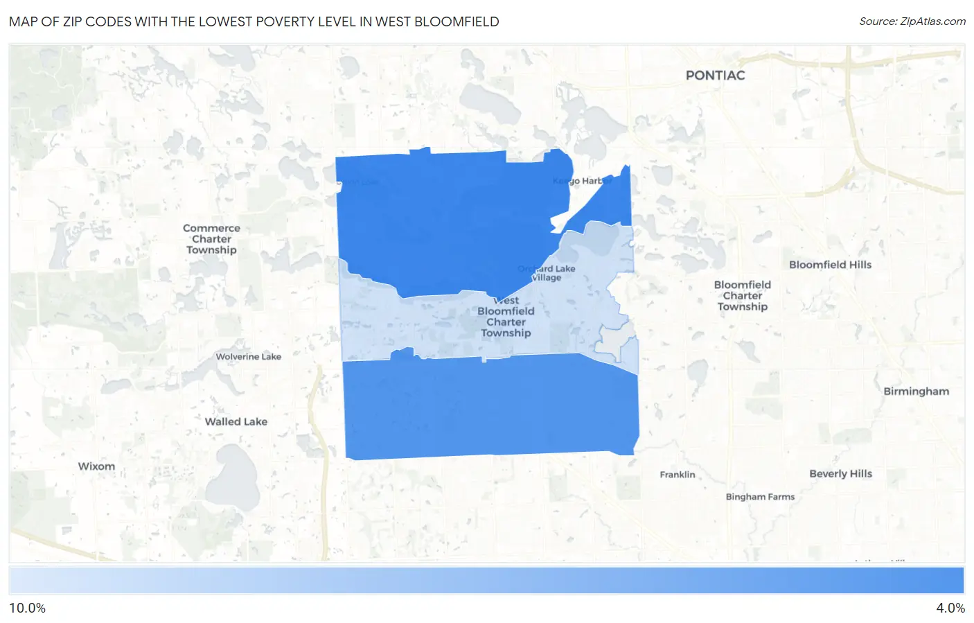 Zip Codes with the Lowest Poverty Level in West Bloomfield Map
