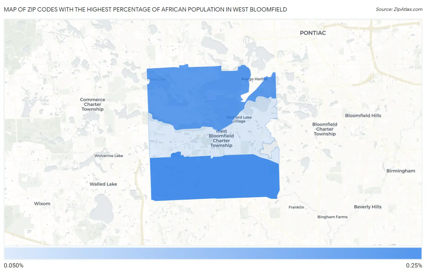 Zip Codes with the Highest Percentage of African Population in West Bloomfield Map