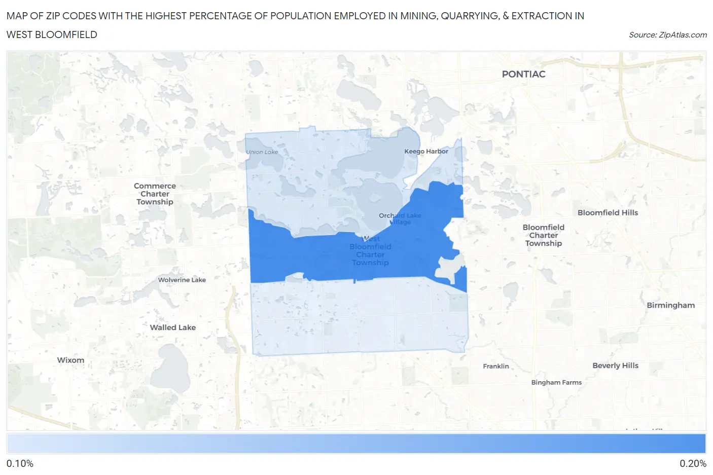 Zip Codes with the Highest Percentage of Population Employed in Mining, Quarrying, & Extraction in West Bloomfield Map