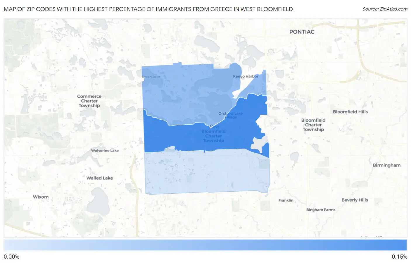Zip Codes with the Highest Percentage of Immigrants from Greece in West Bloomfield Map