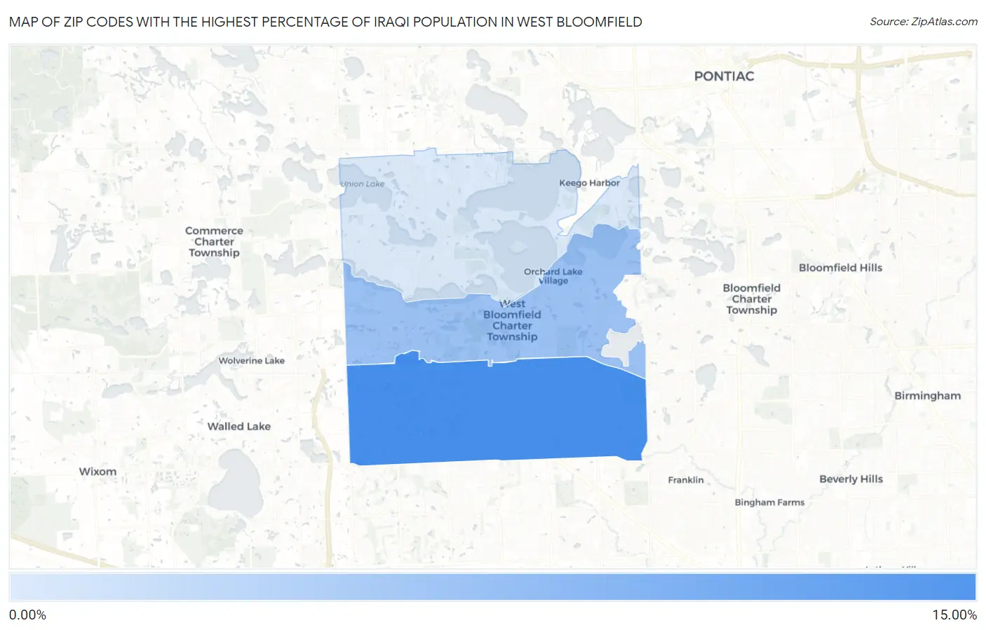 Zip Codes with the Highest Percentage of Iraqi Population in West Bloomfield Map