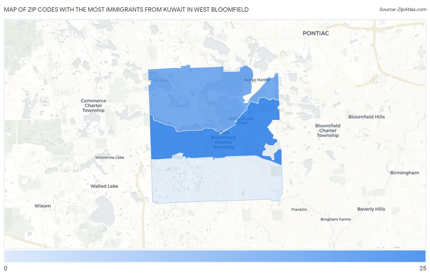 Zip Codes with the Most Immigrants from Kuwait in West Bloomfield Map