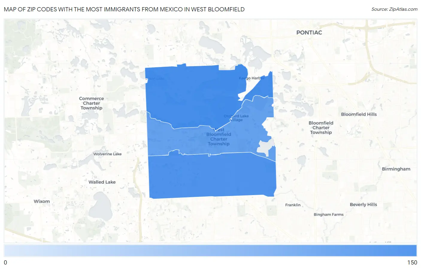 Zip Codes with the Most Immigrants from Mexico in West Bloomfield Map