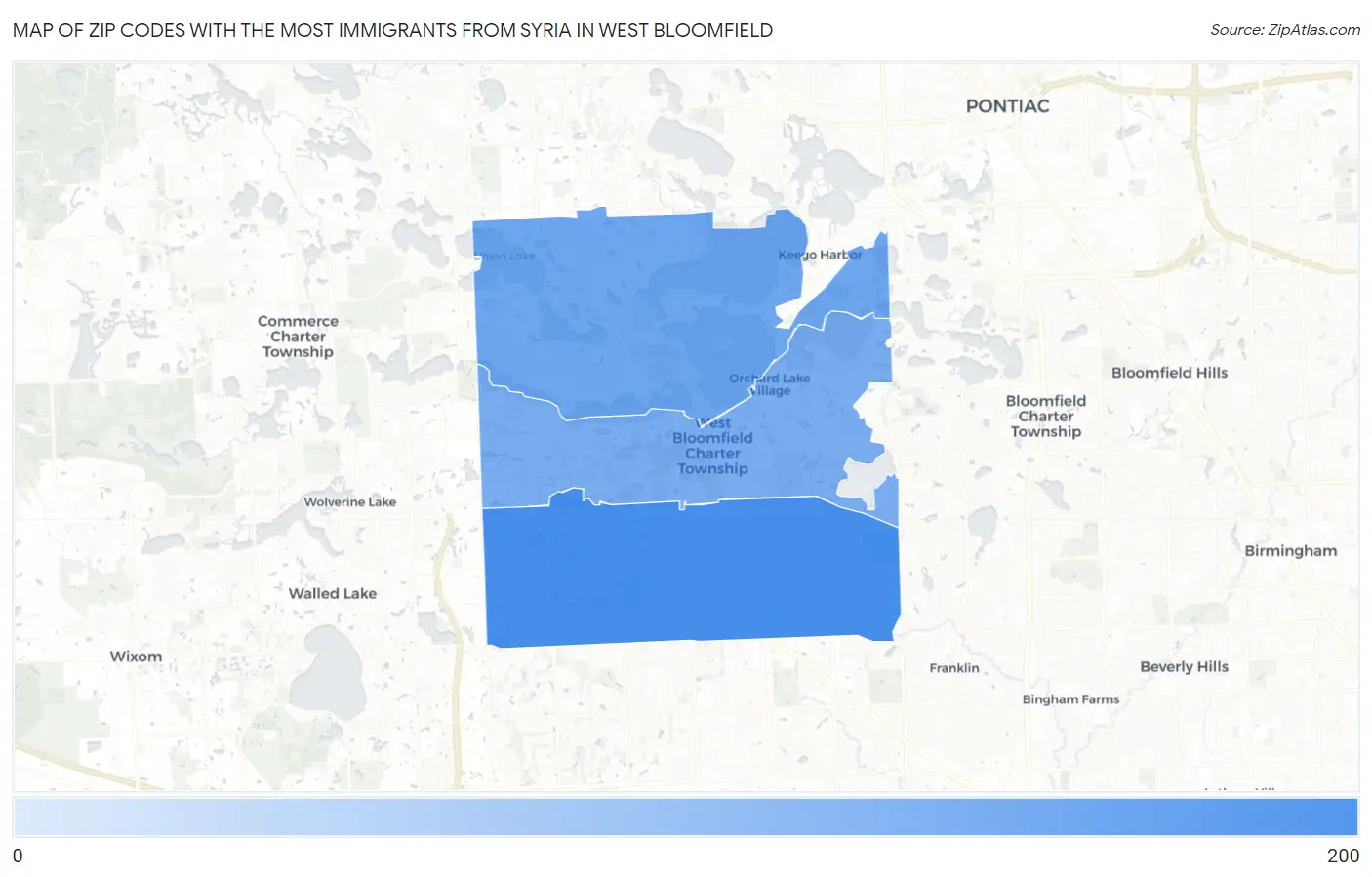 Zip Codes with the Most Immigrants from Syria in West Bloomfield Map