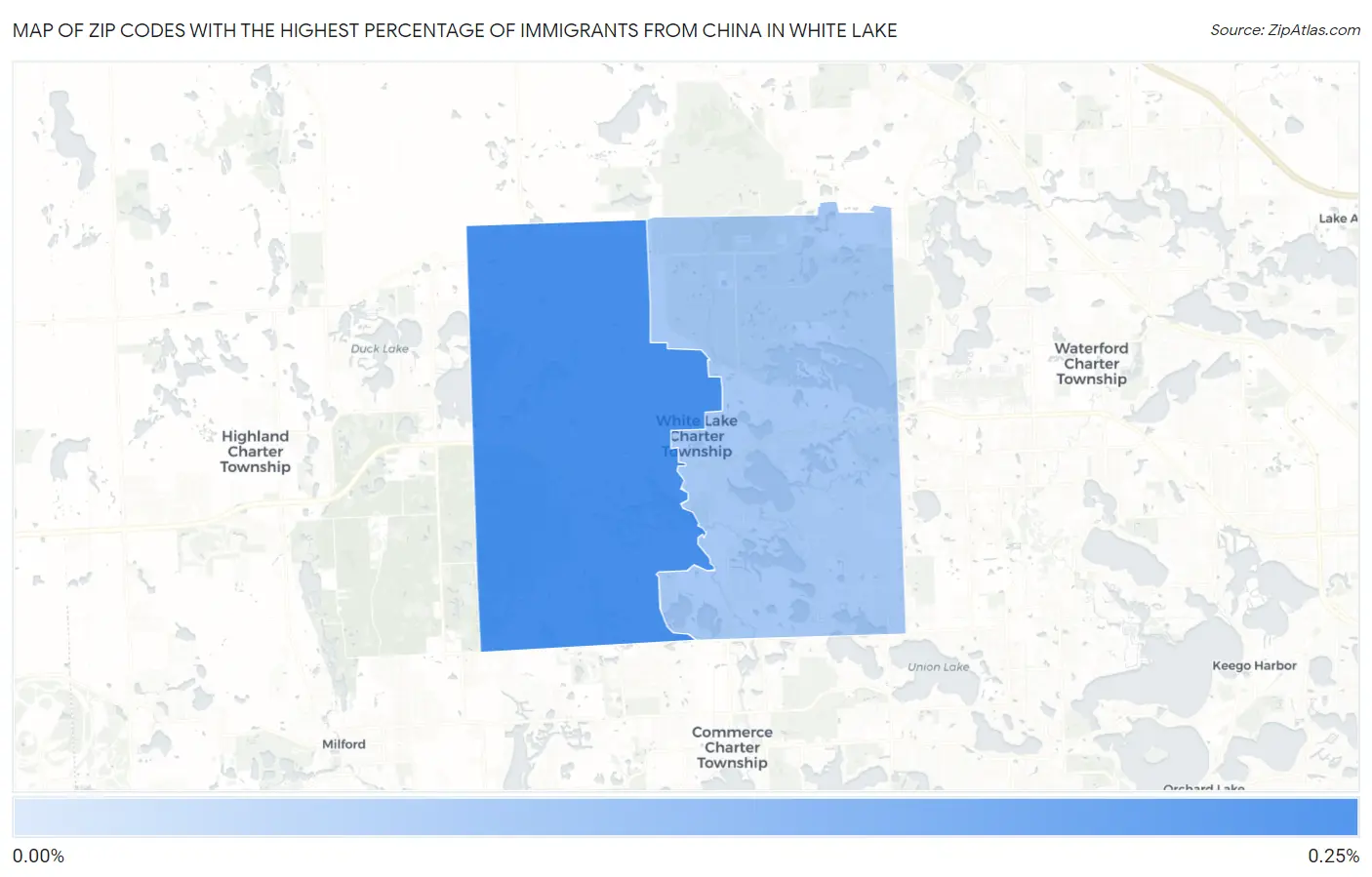Zip Codes with the Highest Percentage of Immigrants from China in White Lake Map