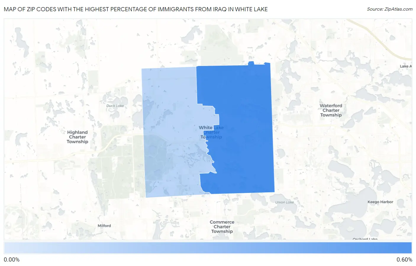 Zip Codes with the Highest Percentage of Immigrants from Iraq in White Lake Map