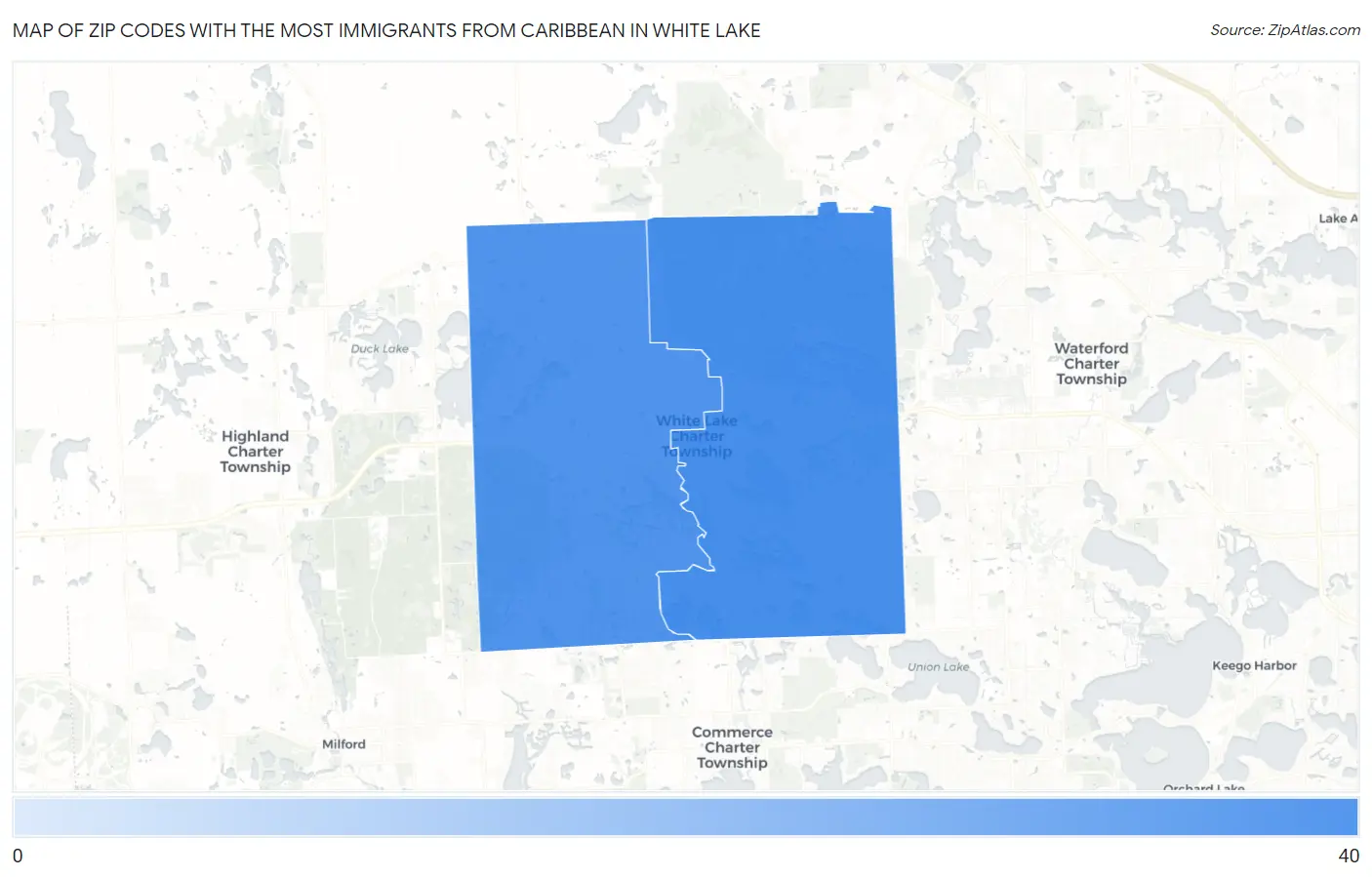 Zip Codes with the Most Immigrants from Caribbean in White Lake Map