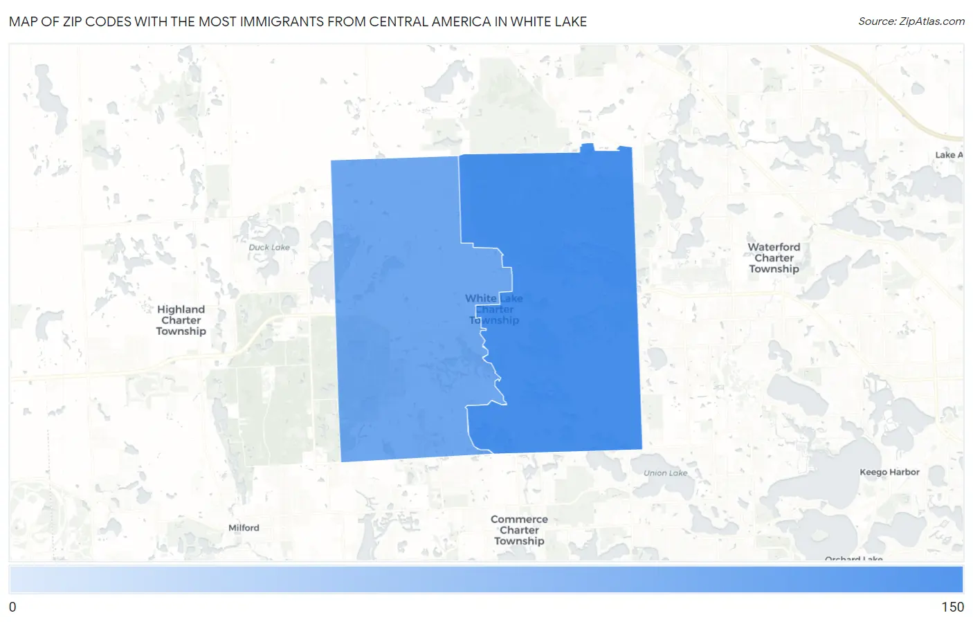 Zip Codes with the Most Immigrants from Central America in White Lake Map