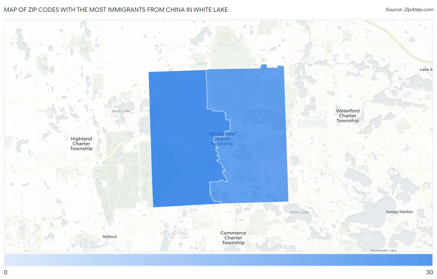Zip Codes with the Most Immigrants from China in White Lake Map