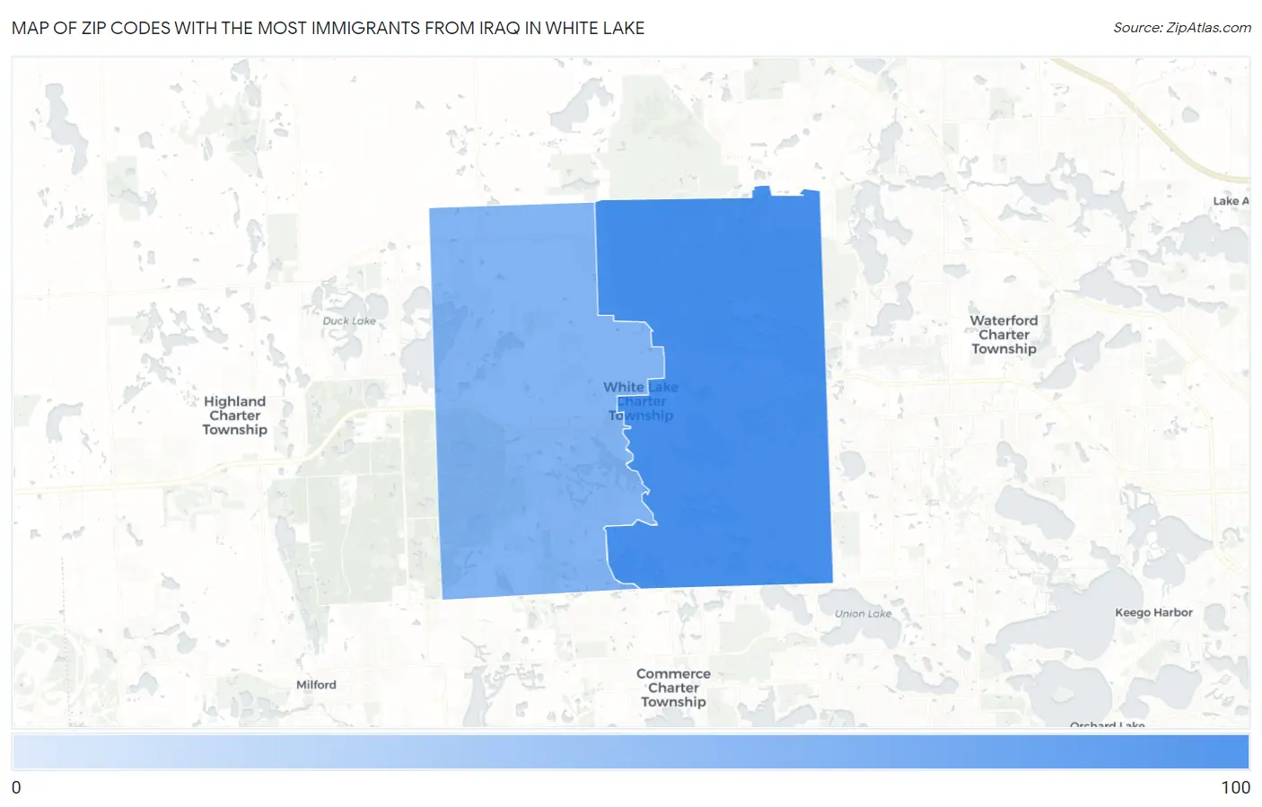 Zip Codes with the Most Immigrants from Iraq in White Lake Map