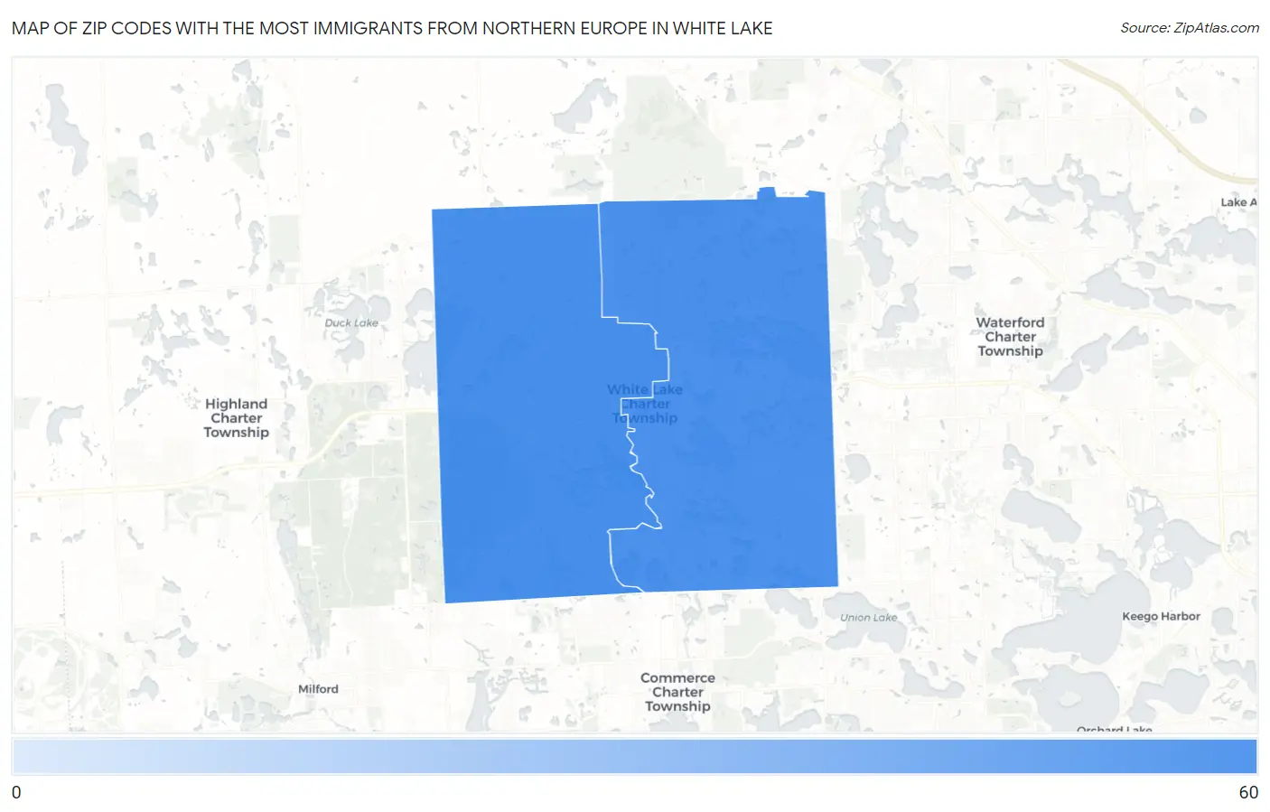 Zip Codes with the Most Immigrants from Northern Europe in White Lake Map